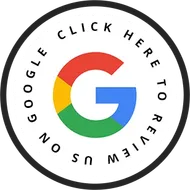 Google review button. Google logo in circle. Text: 